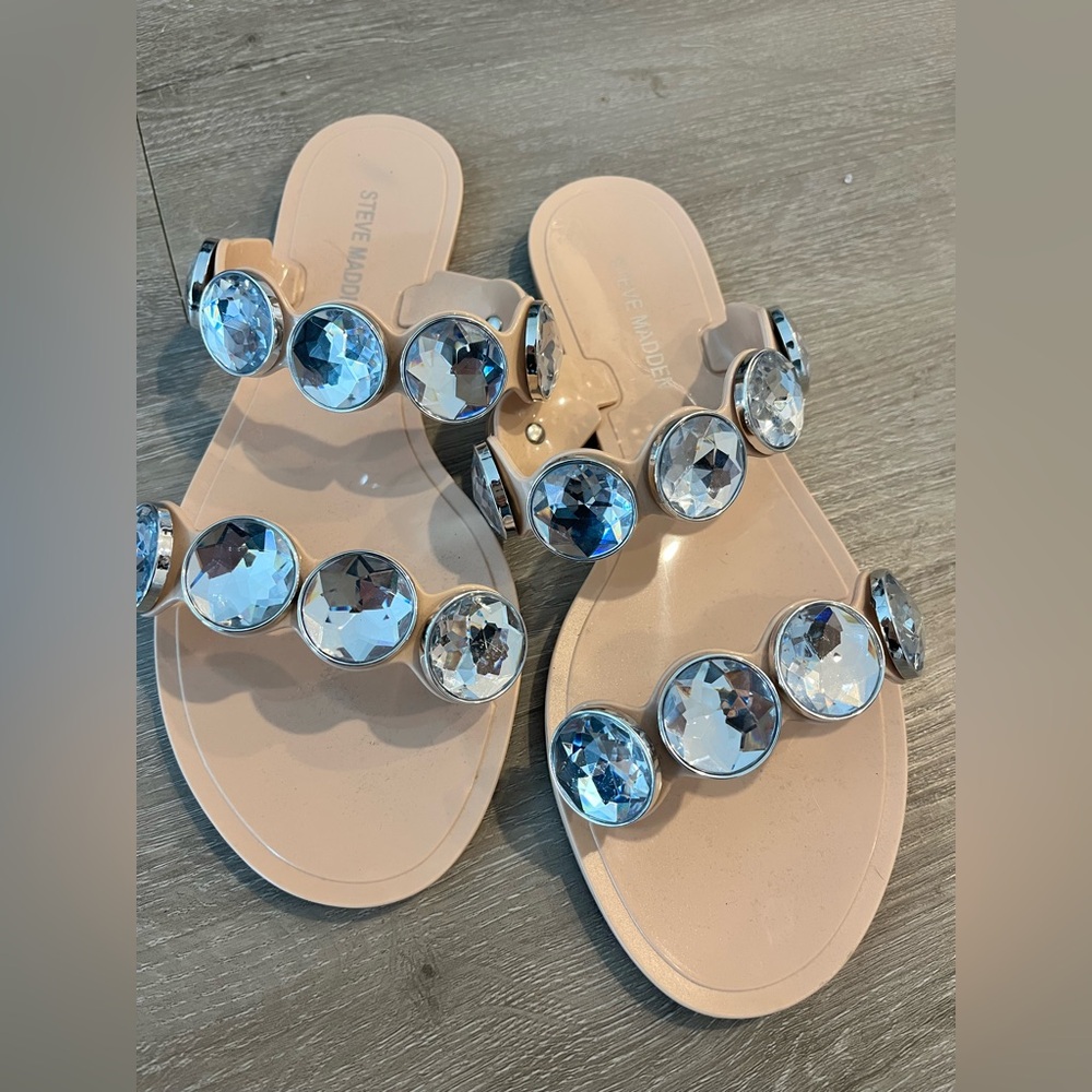 Steve Madden Nude Sandal with Large Clear Crystal Accents
